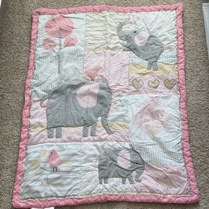 Charming Elephant and Bird Quilt in Pink and Gray
